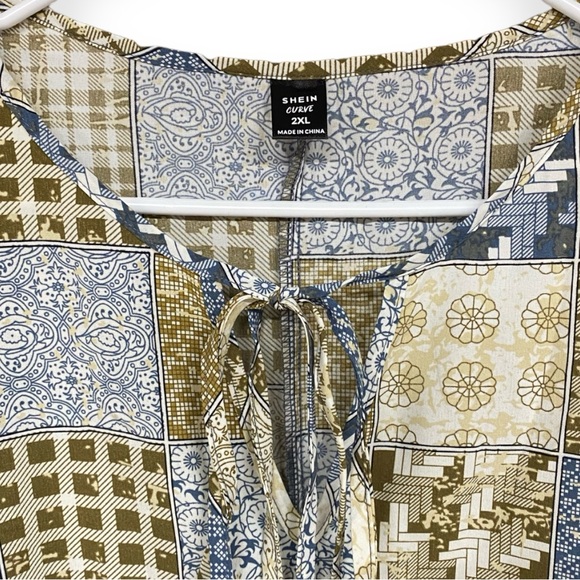 Bohemian Patchwork Print Top 2X - Picture 2 of 5